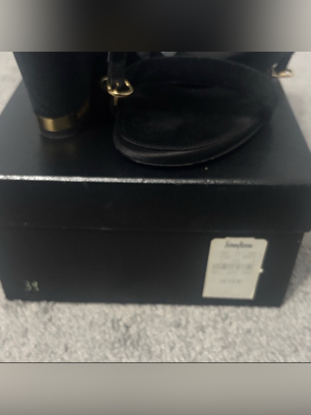 100% authentic Chanel Black Suede Strappy Heel Sandals with Gold Logo Accent - Picture 9 of 9